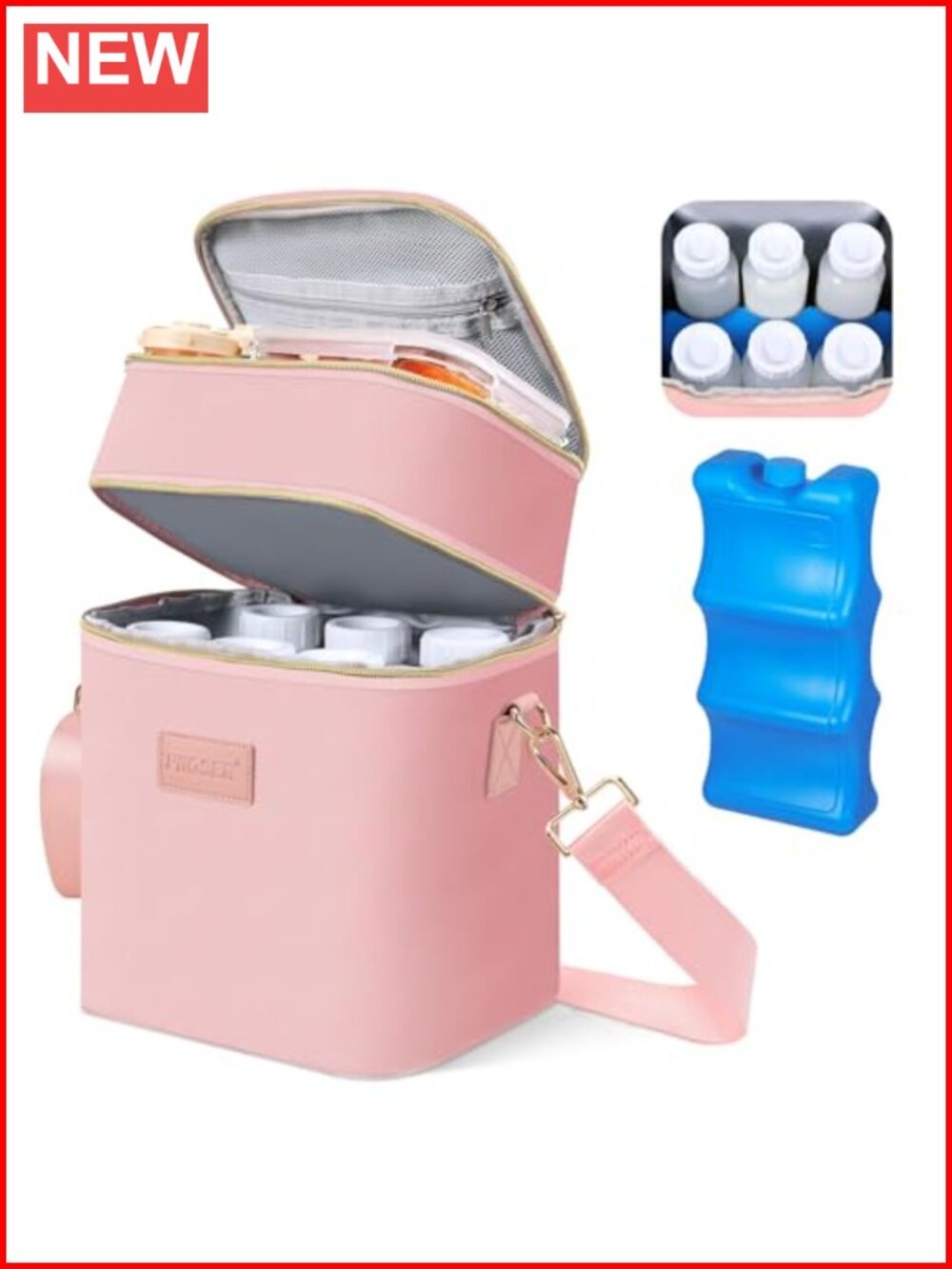 Breastmilk Cooler Bag Insulated Bottle Tote w/ Ice Pack Fits 6 Bottles